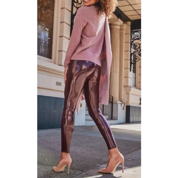 Spanx Patent Leather Leggings Burgundy Red High Shine Size Large - Picture 8 of 8